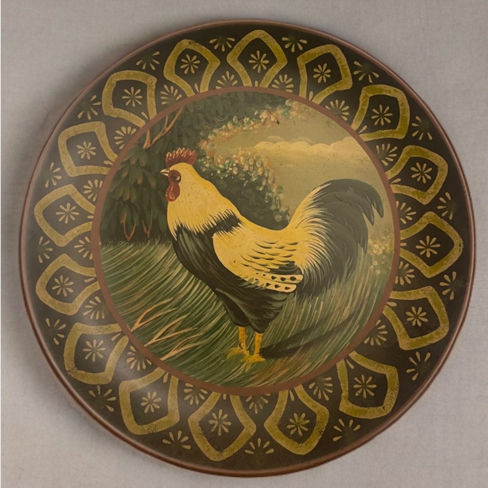 Decorative Rooster Plate with Gold Accents